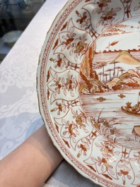 A Chinese iron-red and gilt-decorated 'Ode to the Red Cliff' dish, Kangxi