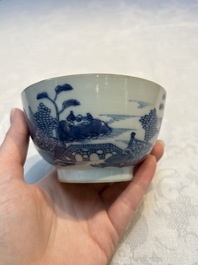 A set of 12 Chinese blue and white 'Landscape' bowls and saucers, Qianlong/Jiaqing