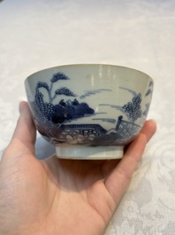 A set of 12 Chinese blue and white 'Landscape' bowls and saucers, Qianlong/Jiaqing