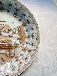 A Chinese iron-red and gilt-decorated 'Ode to the Red Cliff' dish, Kangxi