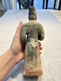 Three Chinese polychrome pottery figures, Sui/Ming