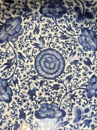 A large Chinese blue and white 'Peony Scroll' dish, artemisia leaf mark, Kangxi
