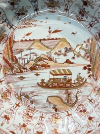 A Chinese iron-red and gilt-decorated 'Ode to the Red Cliff' dish, Kangxi