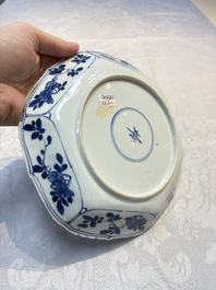 A pair of Chinese blue and white plates with floral design, Ding 鼎 mark, Kangxi