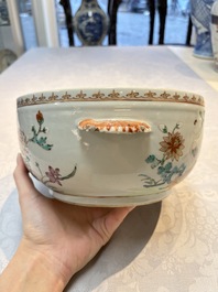 A Chinese famille rose &lsquo;Crane in a Garden&rsquo; tureen and cover, Qianlong