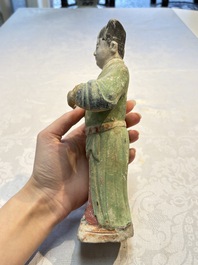 Three Chinese polychrome pottery figures, Sui/Ming