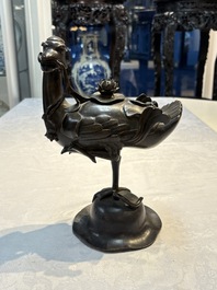 A pair of Chinese bronze duck-form censers, 17/18th C.
