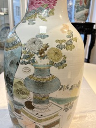 A Chinese famille rose 'Antiquities&rsquo; vase, signed Fang Jiazhen 方家珍, dated 1891