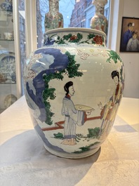 A Chinese wucai 'The Birthday Celebration of Xi Wang Mu' jar, Transitional period