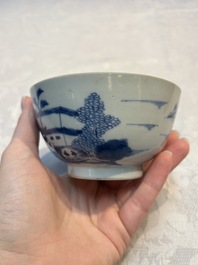 A set of 12 Chinese blue and white 'Landscape' bowls and saucers, Qianlong/Jiaqing