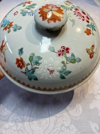 A Chinese famille rose &lsquo;Crane in a Garden&rsquo; tureen and cover, Qianlong