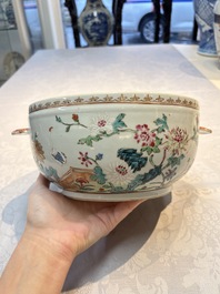 A Chinese famille rose &lsquo;Crane in a Garden&rsquo; tureen and cover, Qianlong