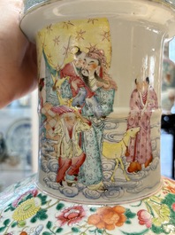 A Chinese famille rose 'Qun Xian Zhu Shou 群仙祝壽' rouleau vase, Qianlong mark, 19th C.