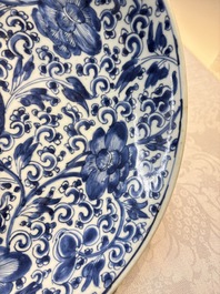 A large Chinese blue and white 'Peony Scroll' dish, artemisia leaf mark, Kangxi