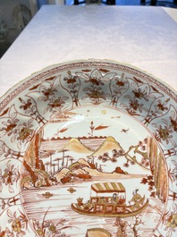 A Chinese iron-red and gilt-decorated 'Ode to the Red Cliff' dish, Kangxi