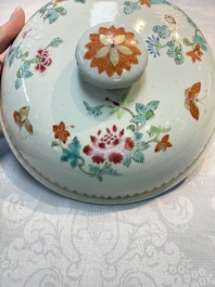 A Chinese famille rose &lsquo;Crane in a Garden&rsquo; tureen and cover, Qianlong