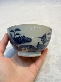 A set of 12 Chinese blue and white 'Landscape' bowls and saucers, Qianlong/Jiaqing
