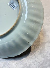 Two Chinese Imari-style plates and a dish with figural design, Kangxi