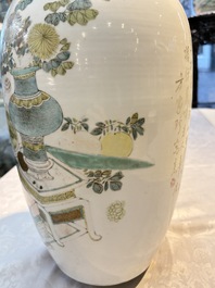 A Chinese famille rose 'Antiquities&rsquo; vase, signed Fang Jiazhen 方家珍, dated 1891
