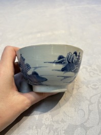 A set of 12 Chinese blue and white 'Landscape' bowls and saucers, Qianlong/Jiaqing