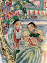 A Chinese famille rose 'Qun Xian Zhu Shou 群仙祝壽' rouleau vase, Qianlong mark, 19th C.
