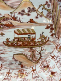 A Chinese iron-red and gilt-decorated 'Ode to the Red Cliff' dish, Kangxi
