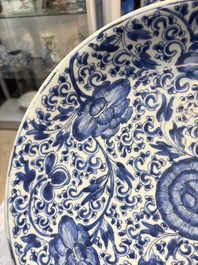 A large Chinese blue and white 'Peony Scroll' dish, artemisia leaf mark, Kangxi