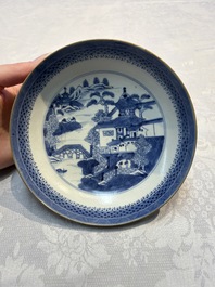 A set of 12 Chinese blue and white 'Landscape' bowls and saucers, Qianlong/Jiaqing