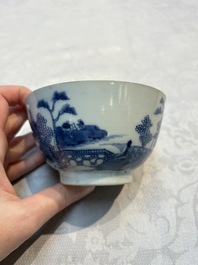 A set of 12 Chinese blue and white 'Landscape' bowls and saucers, Qianlong/Jiaqing