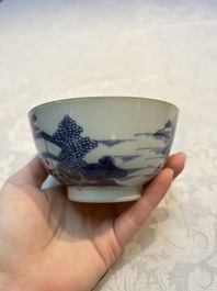 A set of 12 Chinese blue and white 'Landscape' bowls and saucers, Qianlong/Jiaqing