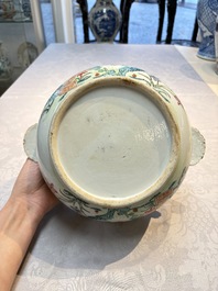 A Chinese famille rose &lsquo;Crane in a Garden&rsquo; tureen and cover, Qianlong