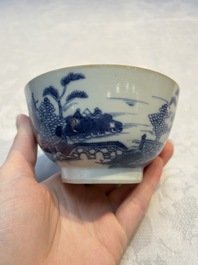 A set of 12 Chinese blue and white 'Landscape' bowls and saucers, Qianlong/Jiaqing