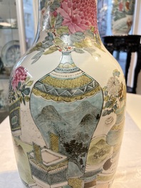 A Chinese famille rose 'Antiquities&rsquo; vase, signed Fang Jiazhen 方家珍, dated 1891