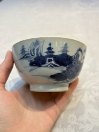 A set of 12 Chinese blue and white 'Landscape' bowls and saucers, Qianlong/Jiaqing