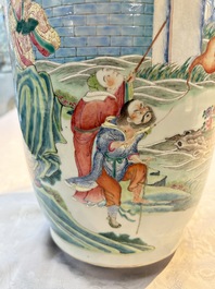 A Chinese famille rose 'Qun Xian Zhu Shou 群仙祝壽' rouleau vase, Qianlong mark, 19th C.