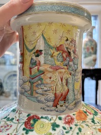 A Chinese famille rose 'Qun Xian Zhu Shou 群仙祝壽' rouleau vase, Qianlong mark, 19th C.