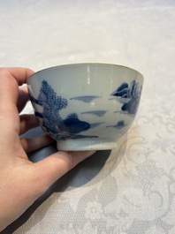 A set of 12 Chinese blue and white 'Landscape' bowls and saucers, Qianlong/Jiaqing