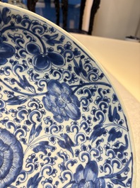 A large Chinese blue and white 'Peony Scroll' dish, artemisia leaf mark, Kangxi