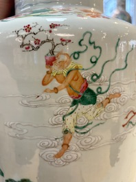 A Chinese famille rose 'Qun Xian Zhu Shou 群仙祝壽' rouleau vase, Qianlong mark, 19th C.