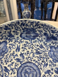 A large Chinese blue and white 'Peony Scroll' dish, artemisia leaf mark, Kangxi