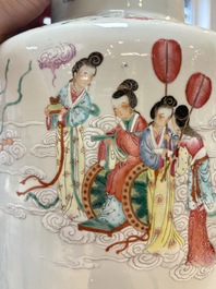 A Chinese famille rose 'Qun Xian Zhu Shou 群仙祝壽' rouleau vase, Qianlong mark, 19th C.