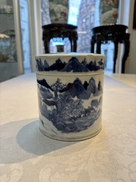 A Chinese blue and white square bitong, a 'Dragon' censer, a covered box, a vase and a paperweight, Guangxu mark, 18/19th C.