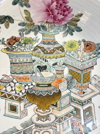 A Chinese famille rose 'Elegant Beauty' basin and a qianjiang cai 'Antiquities' dish, Guangxu mark, 19th C.