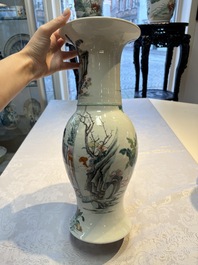 Two Chinese famille rose 'Elegant Beauties' vases, one with a Guan Yao Nei Zao 官窯內造 mark, signed Luo Su Shi 羅宿氏 and dated 1931, the other 19th C.