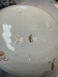 An unusual Dutch Delft dor&eacute; chinoiserie plate, 1st half 18th C.