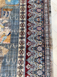 An exceptional and large embroidered silk 'Shahnameh' carpet, signed Musa Baft Tabriz, Tabriz, Iran, 20th C.