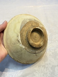 A Chinese Cizhou iron-red-decorated yellow-ground 'Poem' bowl with a wooden box, Jin