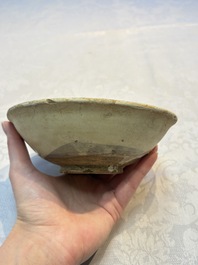 A Chinese Cizhou iron-red-decorated yellow-ground 'Poem' bowl with a wooden box, Jin