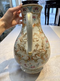 A fine large Chinese famille rose gilt-decorated 'Mandarin Subject' jug and cover, Qianlong