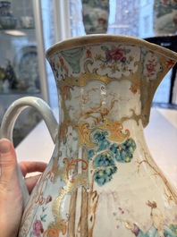 A fine large Chinese famille rose gilt-decorated 'Mandarin Subject' jug and cover, Qianlong